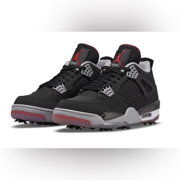 Nike Jordan IV Golf Shoes ‘BRED’ || Black / Fire Red / Cement Gray || SOLD OUT - Picture 1 of 2